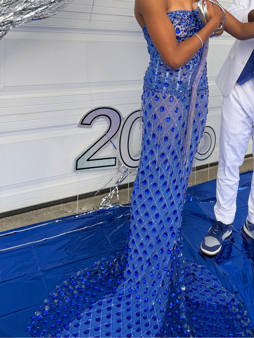 Strapless Royal Blue Embellished Evening Dress